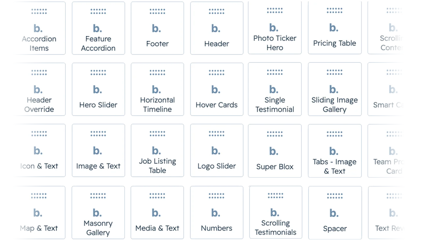 Grid of 25+ blox theme modules